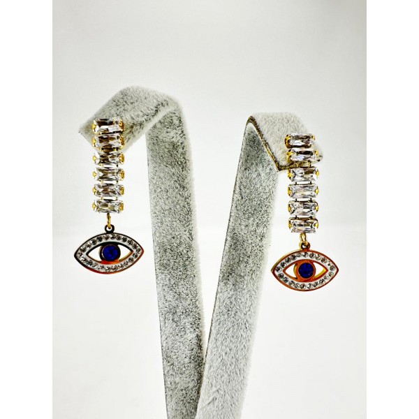 Gold Taşlı Göz Detaylı Küpe